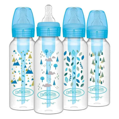Dr. Brown's - 8 Oz/ 250 Ml Options+ Narrow Anti-Colic Baby Bottle, Blue Nature, 4-Pack