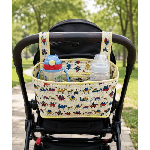 Handmade Quilted Cotton Stroller Organizer Bag | Camel Print Pram Caddy