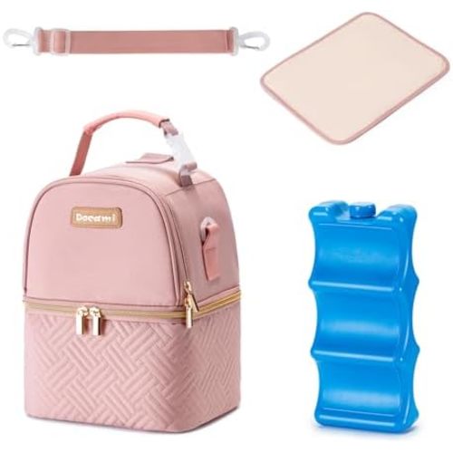 Breastmilk Cooler Bag with Ice Pack & Mat Fit 6 Bottles Up to 9 Ounce, Breast Milk Pump Cooler Bag for Moms Daycare,Work&Travel, Pink