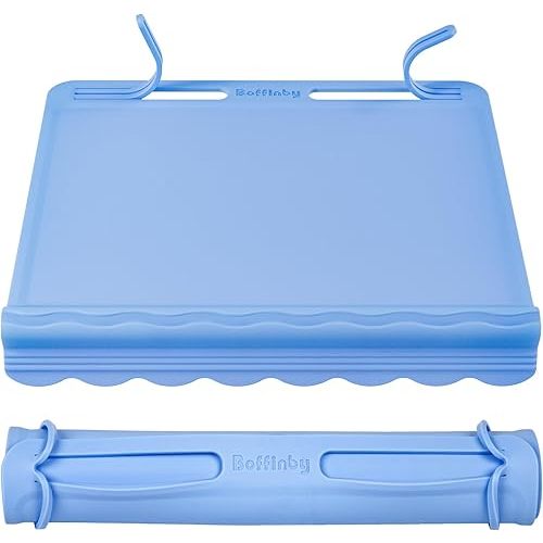 Silicone Placemats for Baby & Kid, Eating Mat with Teething Edge Bumper, Rollable Travel Baby Mat with Built-in Rope, All-in-One Travel Mat for Dining and Activities On-the-Go, BPA Free, 12"x11", Blue