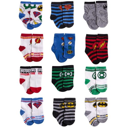 DC Comics Baby Boys’ and Girls’ Socks - 12 Pack Batman, Wonder Woman, Superman, Justice League, Super Girl Socks (0-24M)