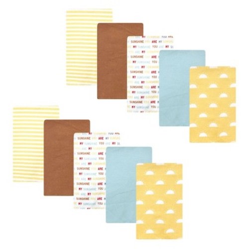 Hudson Baby Cotton Poly Flannel Burp Cloths, My Sunshine 10 Pack, One Size