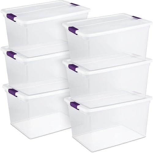 Sterilite 6 Pack 66 Quart ClearView Latch Box, Stackable Organizer Bins with Latching Lids - Clear Plastic Organization Containers for Closet, Bedroom, Shelving Units and Everyday Home Storage