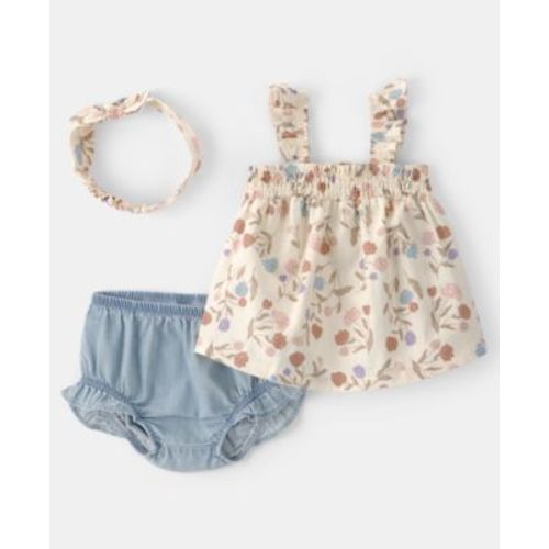 Baby Girls' Floral Top, Diaper and Headband, 3-Piece Set