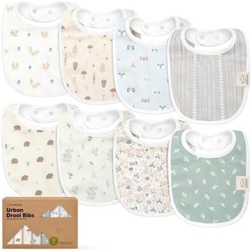 KeaBabies 8-Pack Organic Baby Bibs for Drooling and Teething (Prairie)