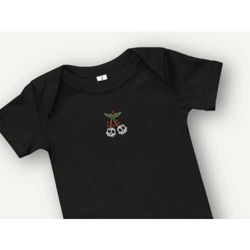 Pastel Goth Baby Onesie - Embroidered Skull Cherry Infant Bodysuit