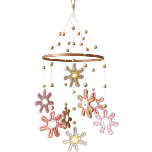 Flower Crib Mobile for Girls - Handmade Daisy Baby Mobile for Crib & Bassinet, Eco-Friendly Nursery Mobile, Shower Baby Girl Mobile for Crib