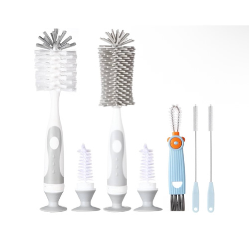 Ariseno 5-in-1 Baby Bottle Cleaner Set, Including Nylon & Silicone Bottle Brush, Cap, Straw & Nipple Brushes, BPA-Free (Grey)