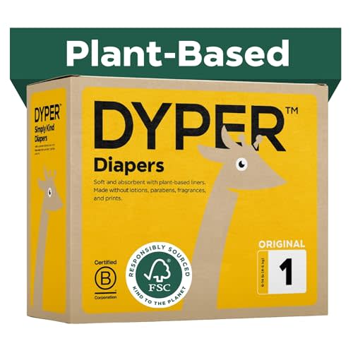 DYPER Baby Diapers Size 1 (216 Count) – Plant-Based, Hypoallergenic, Fragrance Free & Ultra Absorbent Disposable Diapers for Day and Overnight Skin Protection, Monthly Pack Size 1 Diapers