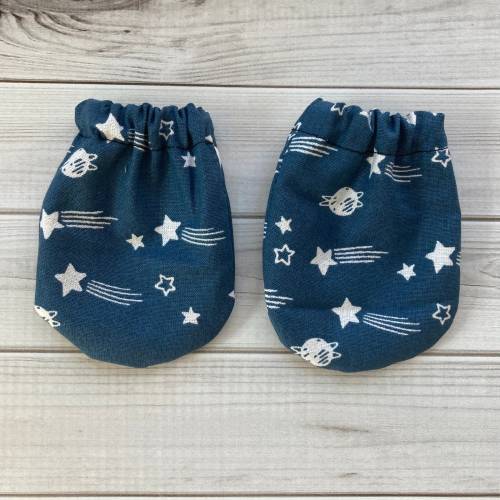 Shooting star baby mittens, blue no-scratch, boho baby gift, clothing set, baby shower gift, preemie, newborn, 0-3m, 3-6m