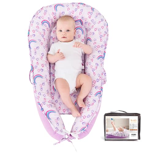 Viviland Baby Lounger for Newborn, Soft Breathable Snuggle Me Lounger Fits 0-24 Months Newborn Infant, Rainbow