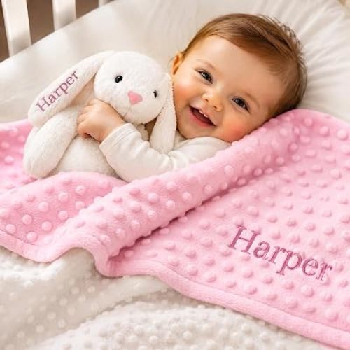 Personalized Baby Blanket and Plush Bunny Set with Any Name for Boy Girls