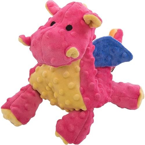 goDog Bubble Plush Dragons Squeaky Dog Toy, Chew Guard Technology - Coral, Large