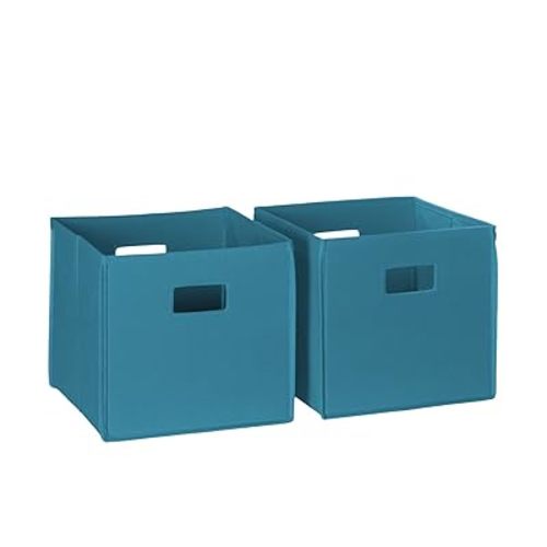 RiverRidge Folding Storage Bins with Handles Turquoise Cube Storage Organizer for Closet, Bedroom & Playroom - Closet Organizers and Storage Set of 2