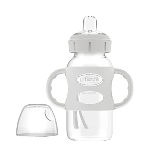 Dr. Brown's Milestones Wide-Neck Sippy Spout Bottle with 100% Silicone Handles, Easy-Grip Handles with Soft Sippy Spout, 9oz/270mL, Gray, 1-Pack, 6m+