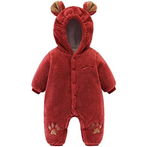 Baby Newborn Snowsuit Fleece Winter One-Piece Suit Cartoon Bear Warm Hooded Jumpsuit Outwear Outfits for Girls Boys