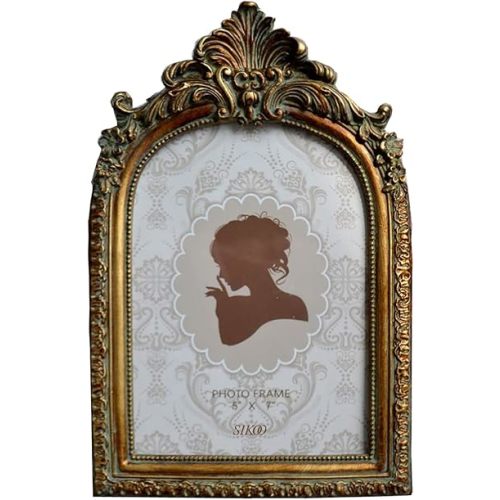 SIKOO Vintage 5x7 Picture Frame Antique OrnateTable Top and Wall Mounting Photo Frame with High Definition Glass Front for Home Decor, Photo Gallery, Art,Bronze Gold (5x7)