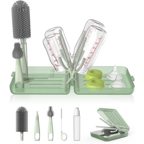 Travel Bottle Brush Set, Foldable Drying Rack, Dispenser