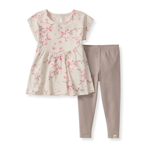 Burt's Bees Baby Baby Girls' Short Sleeve Top and Leggings Set, Outfit Bundle, 100% Organic Cotton