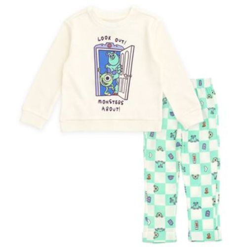Disney Pixar Monsters Inc. Infant Baby Boys Waffle Knit Pullover Sweatshirt and Jogger Pants Outfit Set Tusk / Pale Aqua 18 Months