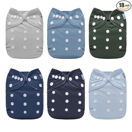 ALVABABY Baby Cloth Diaper 6 Pack with 12 Inserts One Size Cloth Diaper Covers Adjustable Washable Reusable for Baby Girls and Boys 6BM111