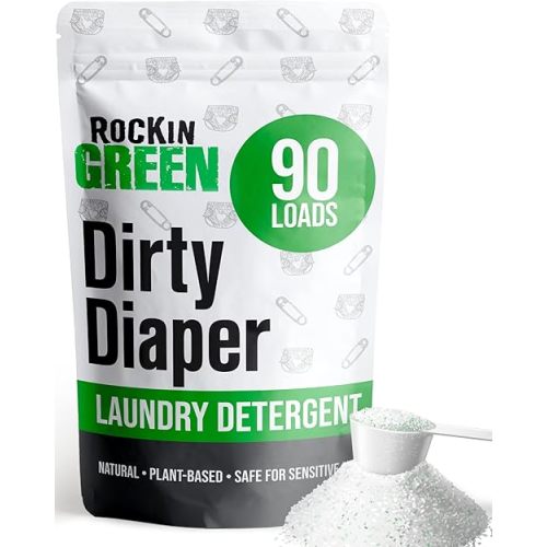 Rockin' Green Laundry Detergent, Plant based, All Natural Laundry Detergent Powder, Vegan and Biodegradable Odor Fighter, Safe for Sensitive Skin (Baby Cloth Diaper 90 Loads Unscented)