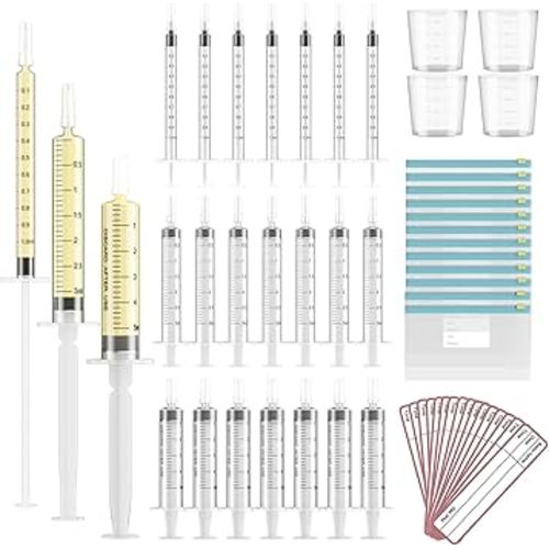 120 Sets 1/3/5ml Colostrum Collector Kit Include No Needle Colostrum Syringes with Caps 1/3/5mlx60, Stickerx120, 20ml Measuring Cupx4, Ziplock Storage Bagx12 for Breastmilk Collector