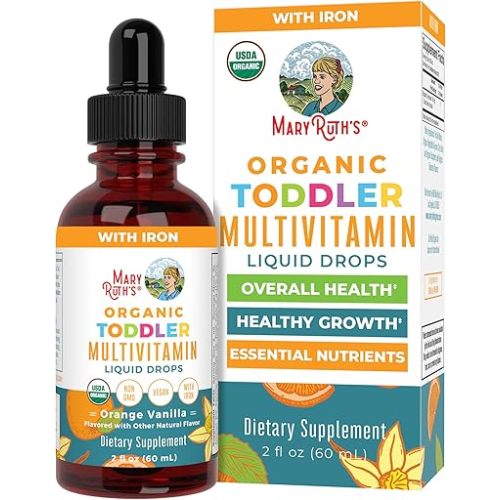 MaryRuth Organics Multivitamin & Multimineral with Iron for Toddlers | USDA Organic | Sugar Free | Multivitamin Liquid Drops for Kids Ages 1-3 | Immune Support | Vegan | Non-GMO | 2 Fl Oz