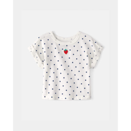 Baby Girl Strawberry Polka Dot Top - White | Carter's