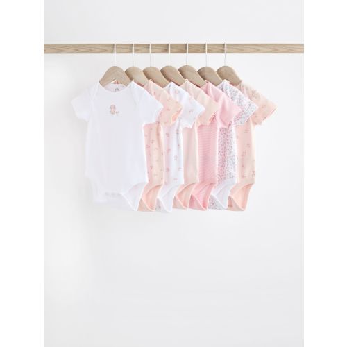 Pink Bunny 7 Pack Short Sleeve Baby Bodysuits