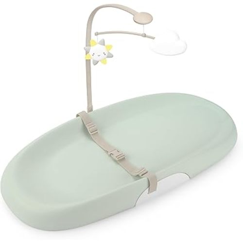 Skip Hop Baby Changing Pad Nursery Style Wipe-Clean Contoured with Cushioned Foam, Non-Skid Base, Built-in Safety Belt & Tuck-Away Toy Bar Fits Standard Changing Tables, Sage