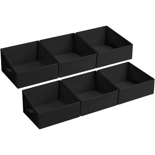 DIMJ Trapezoid Storage Bins for closet shelves, Closet Organzier Bins with Handle, Foldable Closet Storage Bins Basket, Closet Organizers and Storage for Toys, Books, 6 Packs, Black