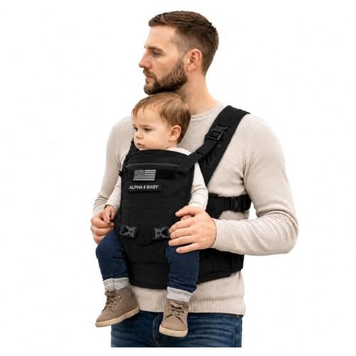 Front Facing Baby Carrier for Dad | Ergonomic Baby Carrier for Men | Infant to Toddler | Military Design Holder with Lumbar Support | Great for Hiking and Travel | MOLLE Compatible | Black