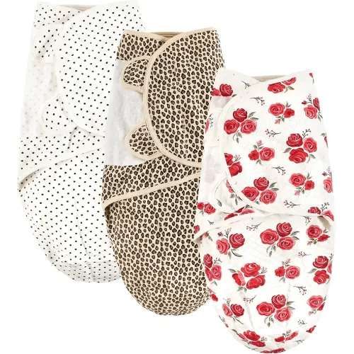 Hudson Baby Unisex Baby Quilted Cotton Swaddle Wrap 3pk, Rose Leopard, 0-3 Months