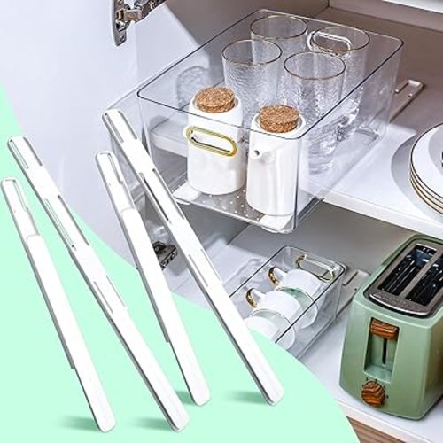 CroBlissful 8 Pcs Adhesive Sliders for Cabinets Pull Out Drawer Organizer Accessories Basket Office Glide Cabinet Tracks Runner Adhesive Drawer Slides Pull Out Replace Guide Rail for Back to School