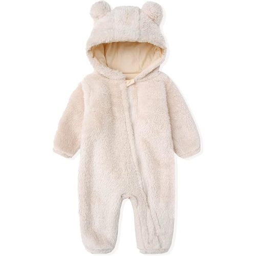 Newborn Baby Snowsuit Fleece Lined Onesie Outfits Warm Hooded Romper for Infant