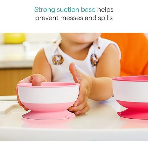 Munchkin Stay Put Munchkin Suction Baby Bowls with Lids - Dishes for Babies and Toddlers, Self-Feeding Bowl Set for Kids 6+ Months, 3 Pack, Pink/Purple