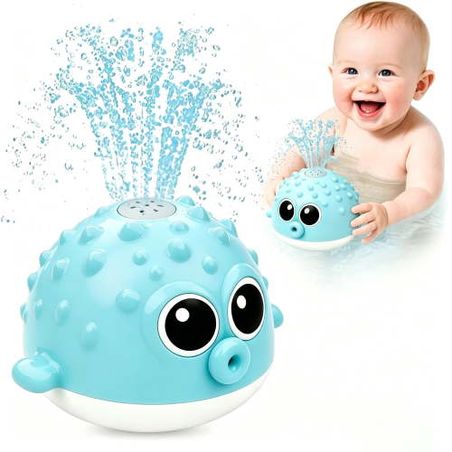 DAMMYTY, Baby Bath Toys, Pufferfish Light up Fountain, Blue