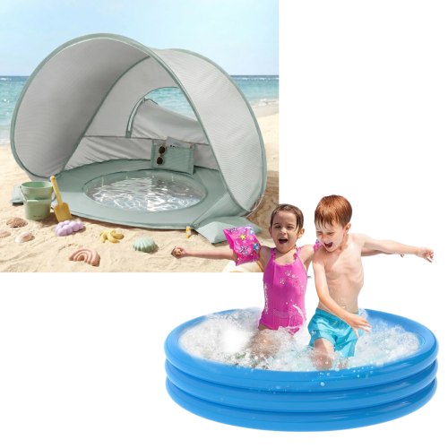 REBEL Little Splashers Summer Play Bundle – Kiddie Pool & Baby Beach Tent Set