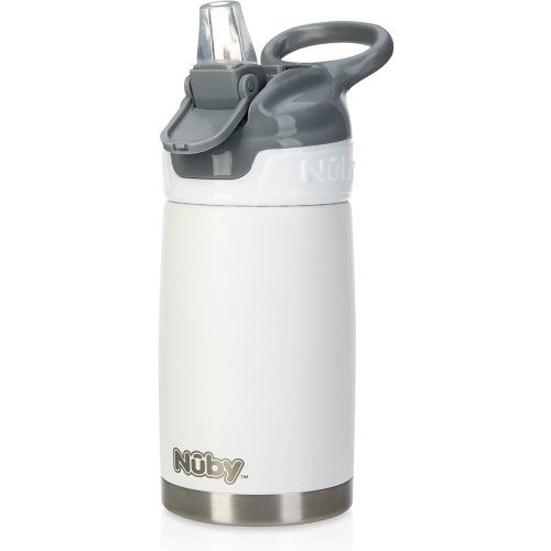 Nuby Thirsty Kids No Spill Flip-It Reflex Stainless Steel Travel Cup or Water Bottle - 10 Oz - 18+ Months - White - Back to School Essentials