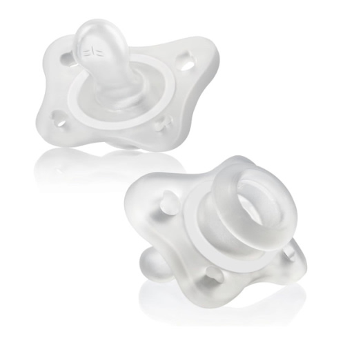 Chicco PhysioForma Mini Orthodontic Pacifier for Babies 0-2 Months, Ultra Light & Small, 100% Soft Silicone, Supports Breathing, One-Piece Design, Included Sterilizing Case, BPA Free, 2-Pack, Clear