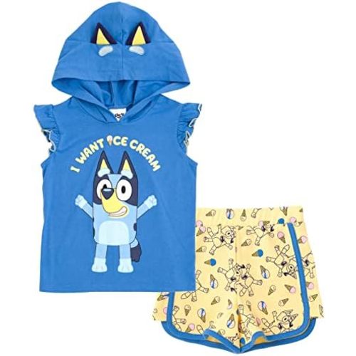 Bluey Bingo Girls Cosplay Tank Top and Active Retro Dolphin French Terry Shorts Toddler to Little Kid