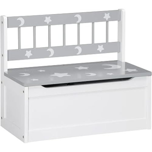 Qaba Toy Box Chest Kids Storage Bench Top Lid 24" x 12" x 20" Gray