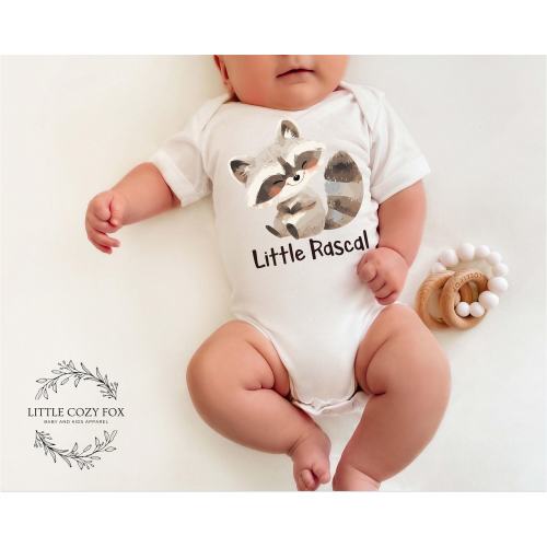 Little Rascal Raccoon Baby Onesie® Gender Neutral Woodland Creature Cute Forest Animal Bodysuit Newborn Gift Rustic Baby Shower Outfit