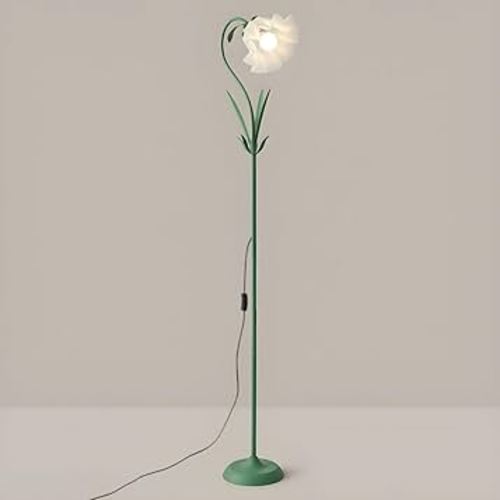 Modern Flower Shape Floor Lamp, Macaron Green 1-Light Iron Standing Light Cute Floral Lamp with Acrylic Shade Arc Tall Lamp for Living Room Corner Bedroom Kids Room