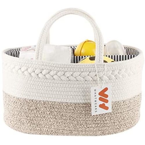 Baby Diaper Caddy Organizer, Portable Nursery Storage Bin Cotton Basket With Changeable Compartments, Baby Wipes Bag Nappy Storage Bags for Child (Yellow)