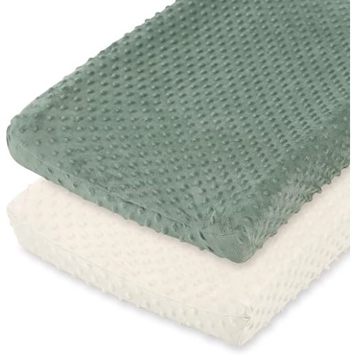 The Peanutshell Minky Dot Diaper Changing Pad Cover - Ultra Soft Baby Mat Cover for Boys & Girls, Fits 16” x 32” Changing Table Pads - Sage, 2 Pack