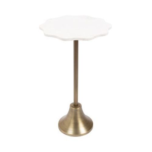 Kate and Laurel Sanzo Scalloped Marble and Metal Table, 14x14x24, Gold