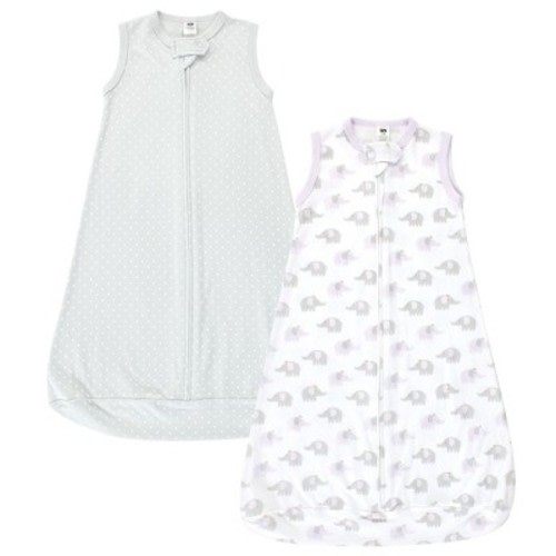 Hudson Baby Infant Girl Cotton Long-Sleeve Wearable Sleeping Bag, Sack, Blanket, Lilac Elephants Sleeveless, 0-3 Months