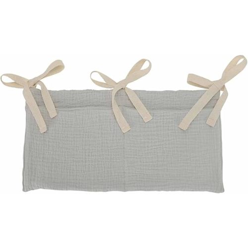 Cotton Baby Bedside Hanging Storage Bag,2 Pockets Organizer for Baby Cribs and Toys (Gray)